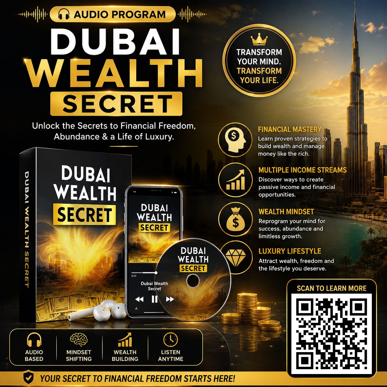 Dubai Wealth Secret audio program overview with key focus areas